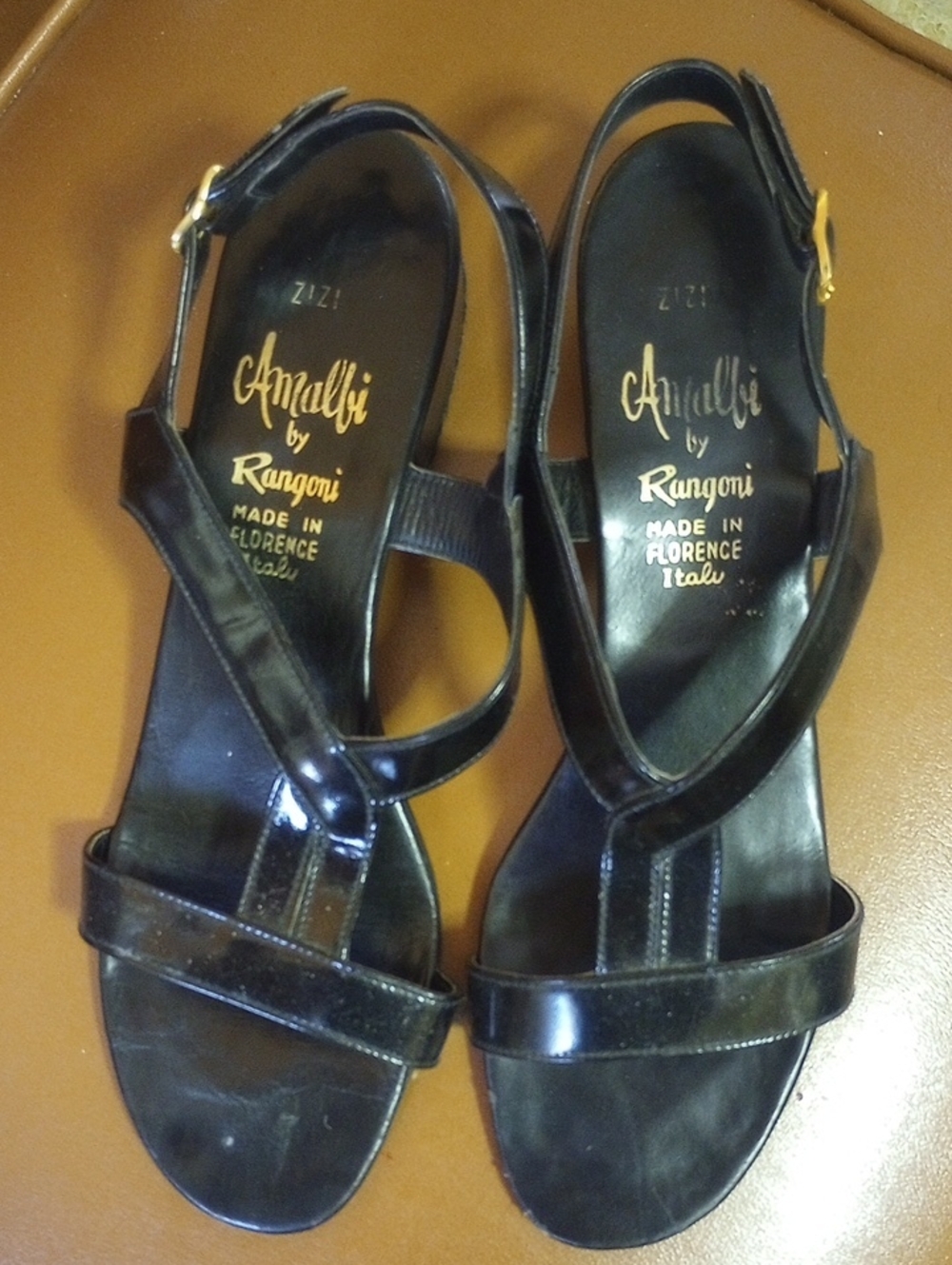 Rangoni Amalfi Neutral Black Italian Leather Vintage Sandals, Sz 7.5 Narrow